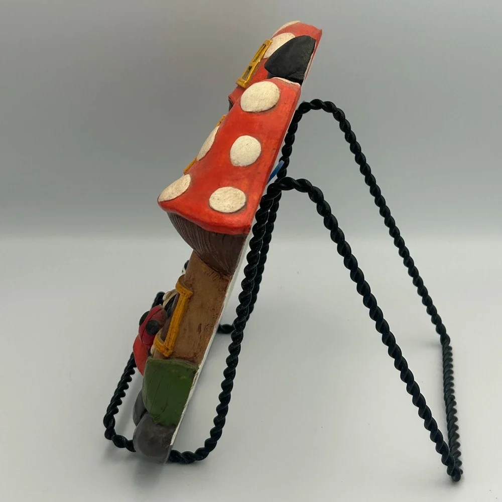 Vintage Chalkware Fairy House Mushroom Ladybug Mirror Red White Wall Juta‎ S 70s
